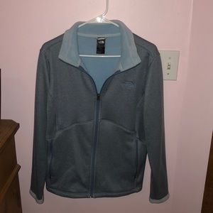 Blue north face zip up jacket
